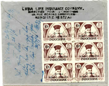 Lettre recommandée avec le 15 cts surcharge verte