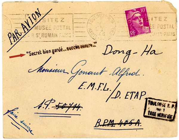 Griffe "Secret bien gardé succès assuré" sur lettre 