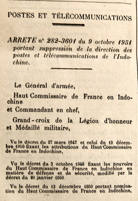 Fin PTT en Indochine