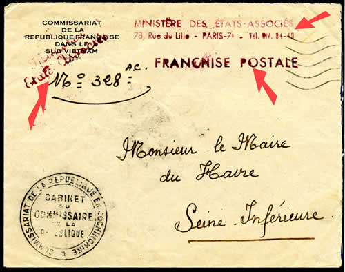 Lettre d'Indochine postée au Ministère à Paris