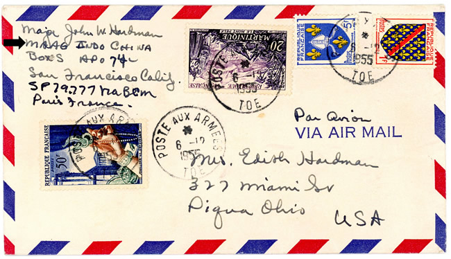 Lettre du MAAG en Indochine passée par la Poste-aux-Armées française 1955