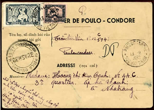 Carte de correspondance du pénitentier de Poulocondore