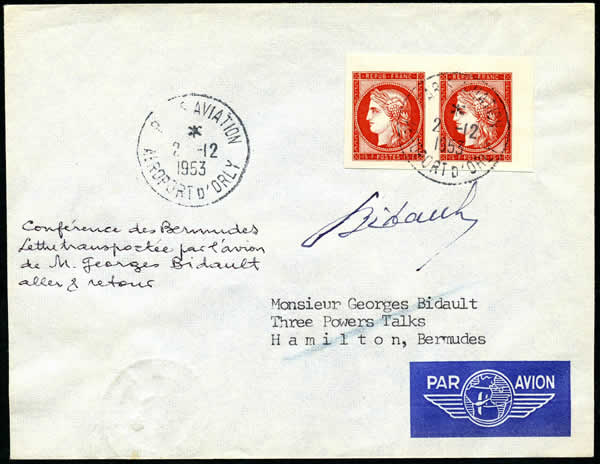 Lettre transportée par G Bidault