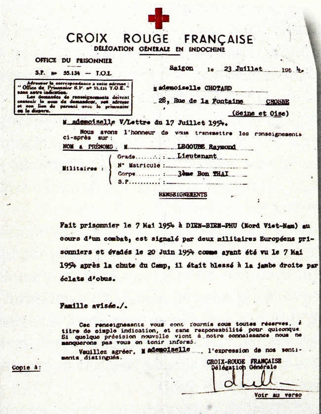 Message Croix-Rouge prisonnier DBP