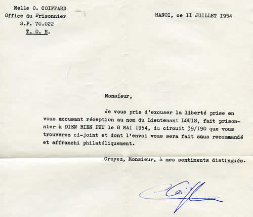 Lettre de réponse à un courrier adressé à un prisonnier