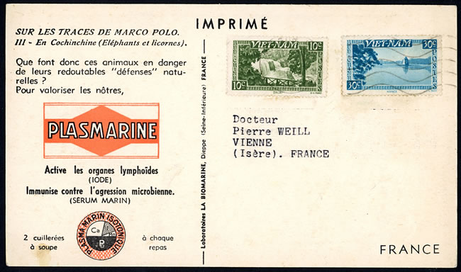 Carte publicitaire Plasmarine Saigon 1953