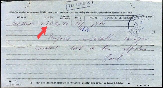 Télégramme de Dien Bien Phu