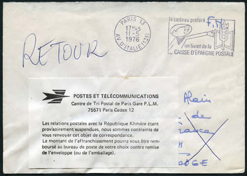 papillon de retout courrier pour Pnom Penh
