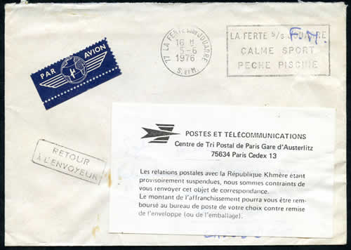 Retour à l'envoyeur cambodge 1976