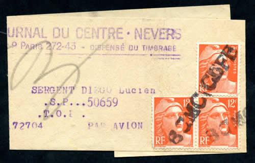 Griffe BCMC CEFE sur bande de journal