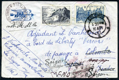 Lettre pour Colombo puis Saigon