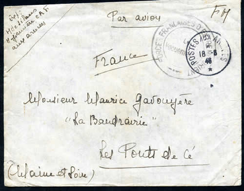 Lettre en franchise oblitérée posteS aux armées 1946