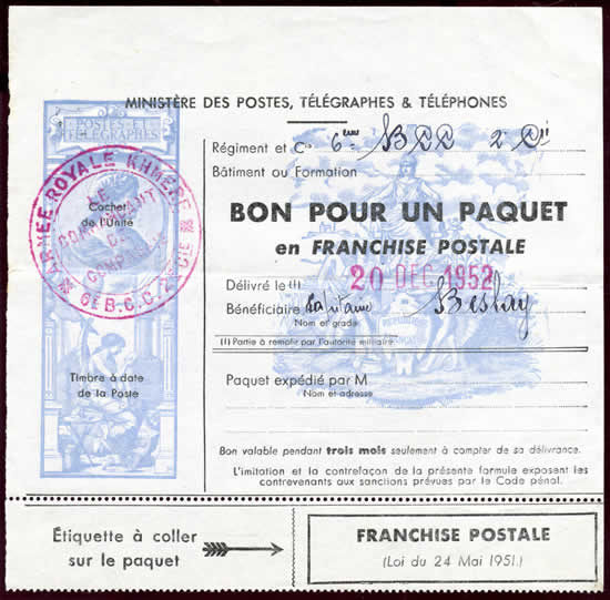 Bon pour l'envoi d'un clis en franchise pour l'armée royale khmere