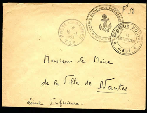 Lettre de la Marine Vietnamienne SP 4.531 16/1/53