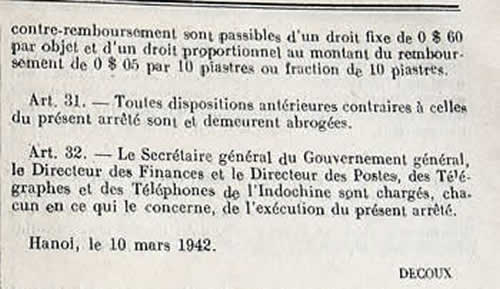 Tarif international avril 1942