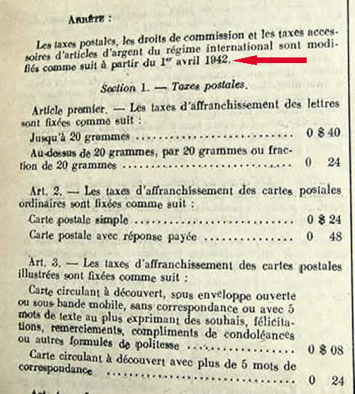 Tarif international avril 42