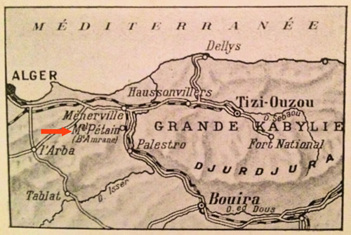 Carte indiquant la position du village Maréchal Pétain en Algérie