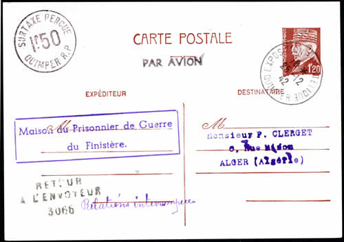 Entier pétain avec surcharge circulaire 1F50