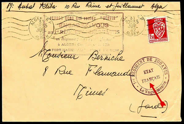 Lettre avec franchise ETAT FRANCAIS