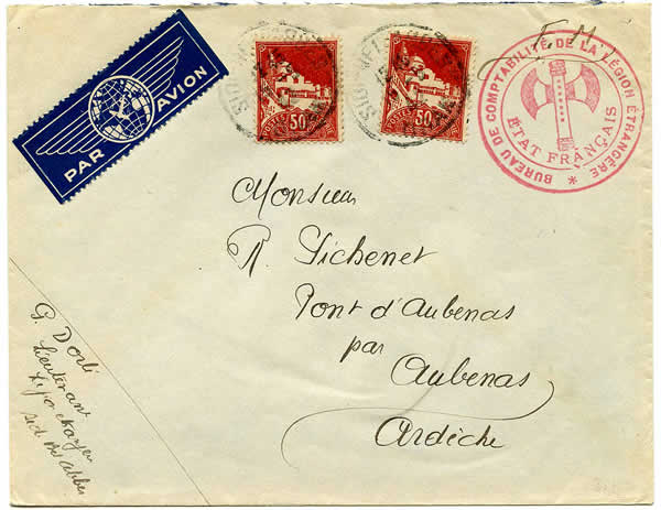 Lettre avec marque de vaguemestre à francisque