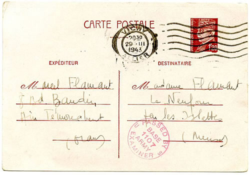 CP D'Oran pour la Meuse via Vichy