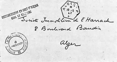 Lettre avec griffe du Commandement en Chef Civil et Militaire