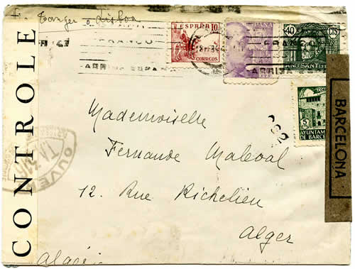 Lettre d'Espagne Censure Alger TA 316