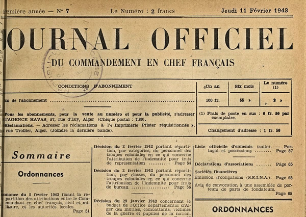 Jo Du Commandement en chef civil et militaire à Alger