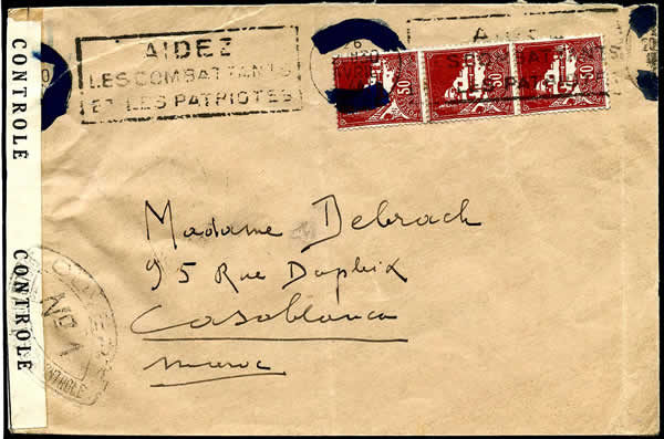 Lettre avec oblitération caviardée