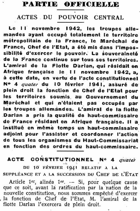 Prise de fonction de Darlan