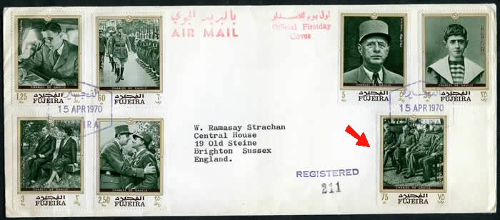 Série de Gaulle de Fujeira sur Lettre recommandée