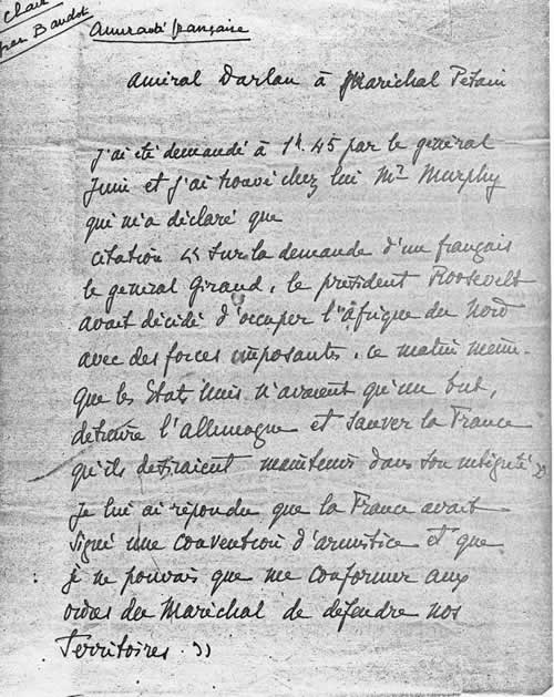 Télégramme Darlan à Pétain