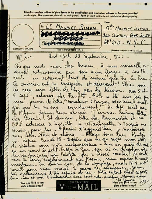 V-Mail en français expédié de New-York