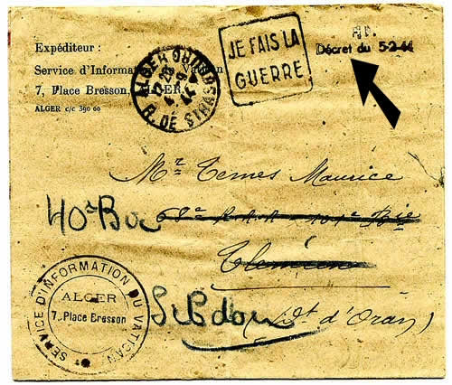 Enveloppe contenant un message de recherche transmis par le Vatican