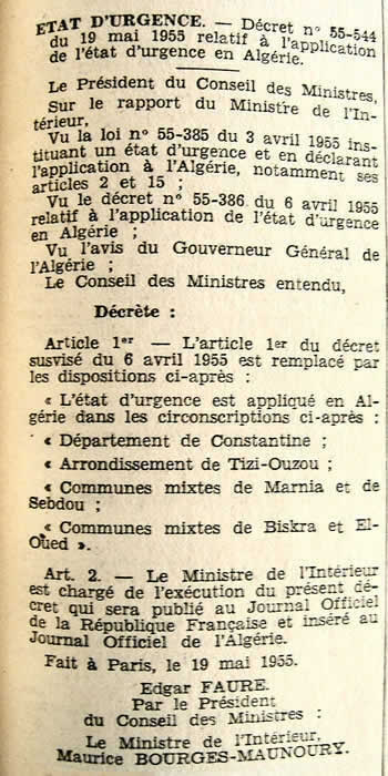 Décret application Etat d'Urgence