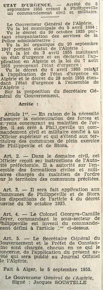 Création Commandement Civil et Militaire à Philippeville