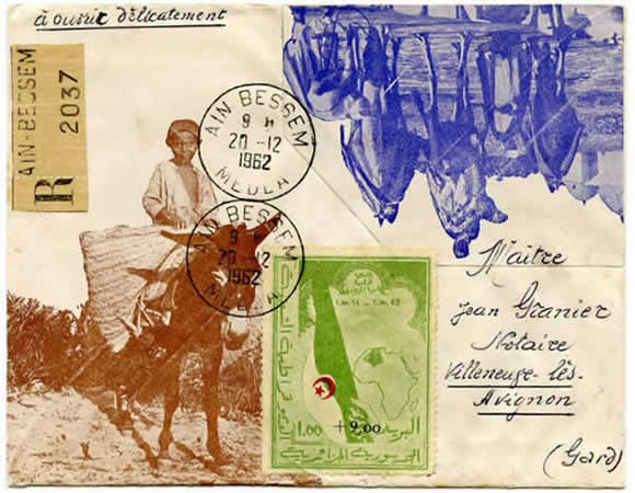 Timbre 1F+9F sur lettre ayant voyagé