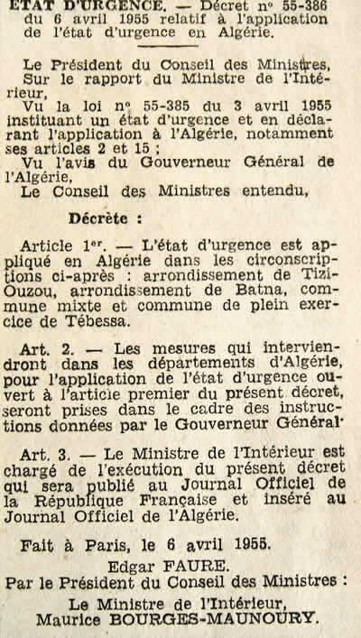 Decret Etat d'Urgence