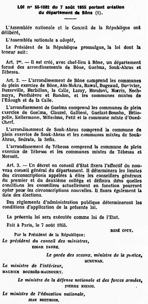 Création du Departement de Bône