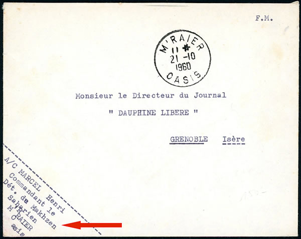 Lettre en franchise du maghzen de M'Raier