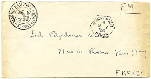 Oblitération Nemours marine Tlemcen