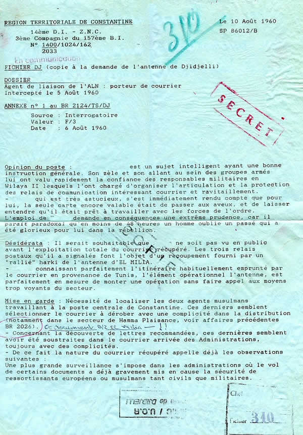 Rapport secret concernant l'interception du courrier