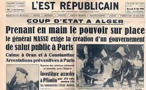 Journal L'Est Républicain annonçant les événements du 13 mai