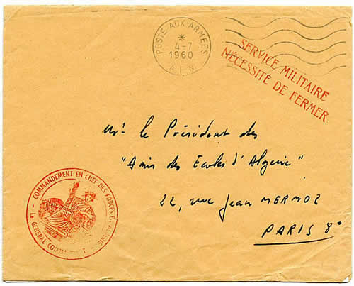 Lettre du Cdt en Chef en Algérie (Challe)