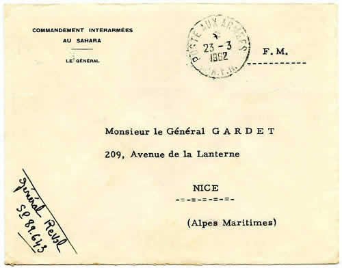 lettre du Commandant Interarme du sahara