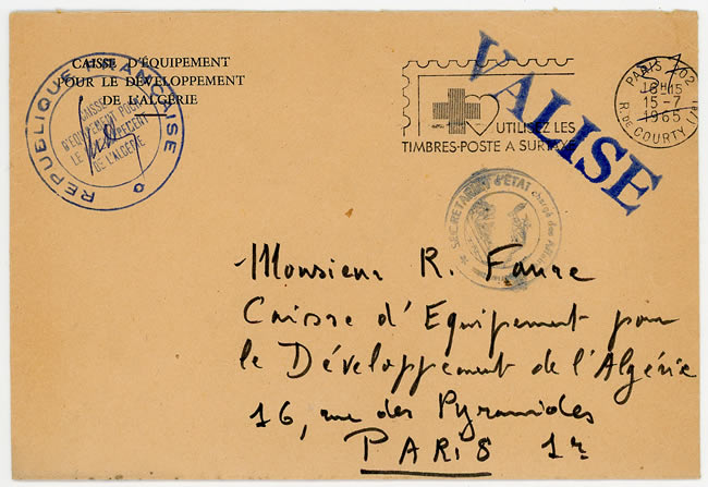 Lettre Caisse  d'équipement pour le développement de l'Algérie 1965