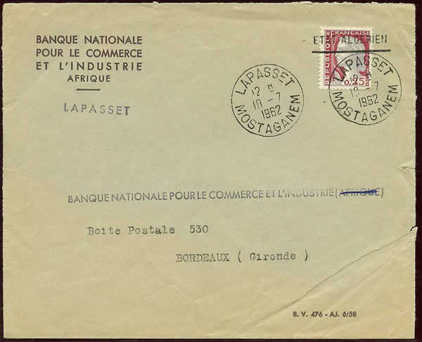 Timbre surchargé ETAT ALGERIEN sur lettre