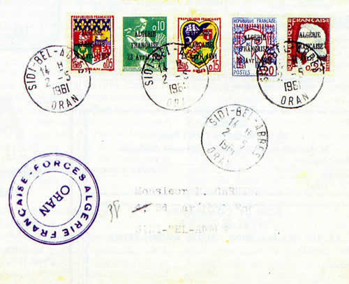 Putsch d'Alger vignettes sur lettre