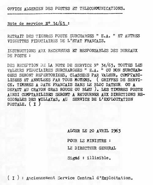 Circulaire de retrait des timbres EA