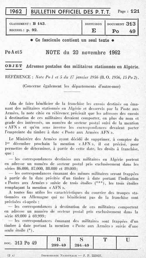 Adresses postales sans AFN